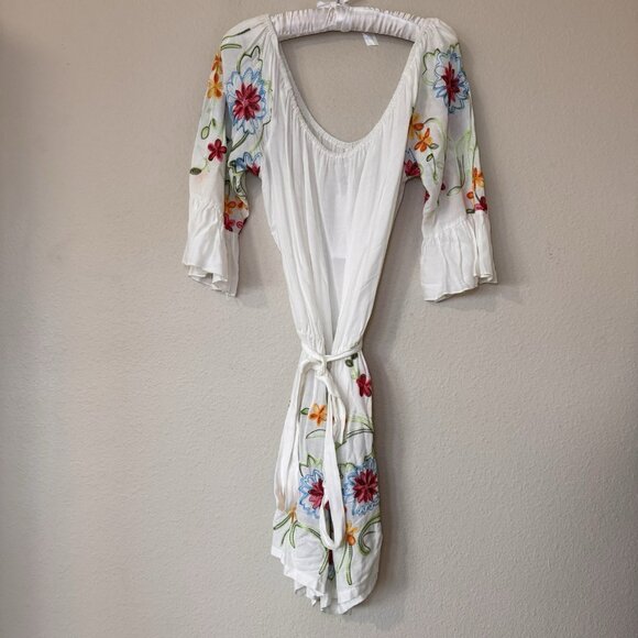 Amiani White Embroidered Floral Romper Off Shoulder Bell Sleeve Womens XL Boho - Picture 1 of 10